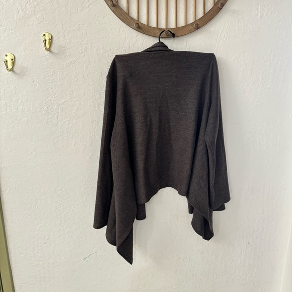 Eileen Fisher Brown Open Front Fold Over Collar Cardigan Sweater 100% wool - Picture 6 of 7